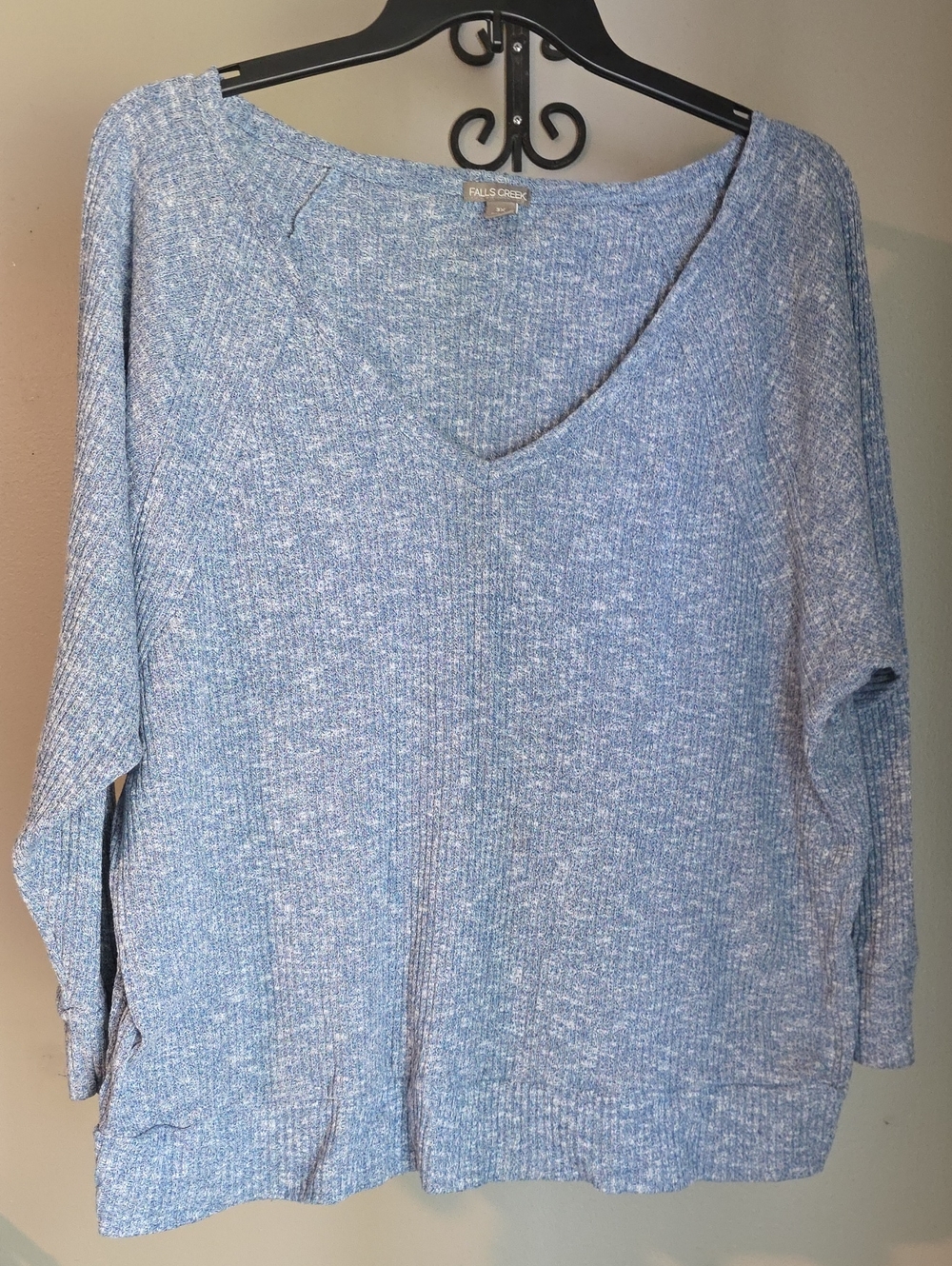 Falls Creek Heathered Light Blue V-Neck Sweater 3X